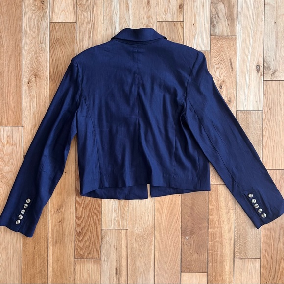 House Of Harlow Cropped Linen Blend Navy Blue Double Breasted Blazer Size Medium - Picture 8 of 8